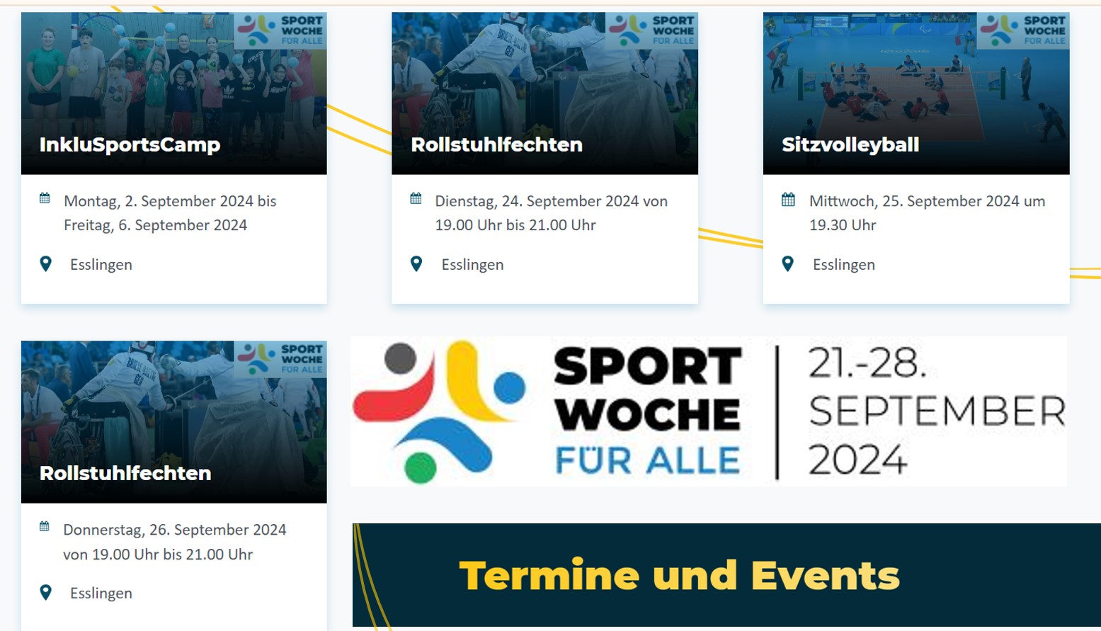 Übersicht über die Angebote im Sportpark Weil, die im Text noch einzeln erwähnt werden